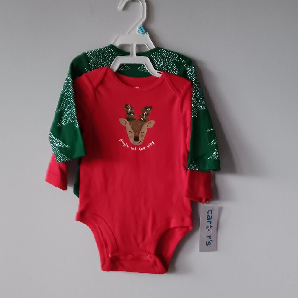 Carter's 2 Pack Onesies Christmas Jingle All the Way Trees Red Green 6 Month